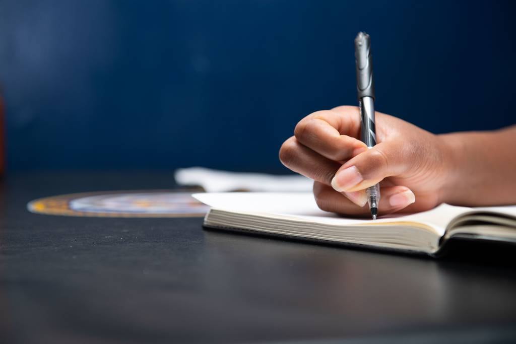 A sailor prepares a poem for a poetry slam on Sept. 24, 2020.