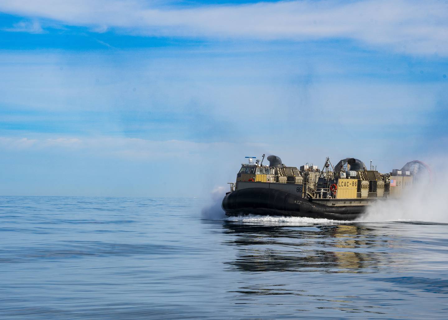 Sailors operate landing craft air cushions during recovery efforts of a high altitude balloon in the Atlantic Ocean, Feb. 8, 2023.