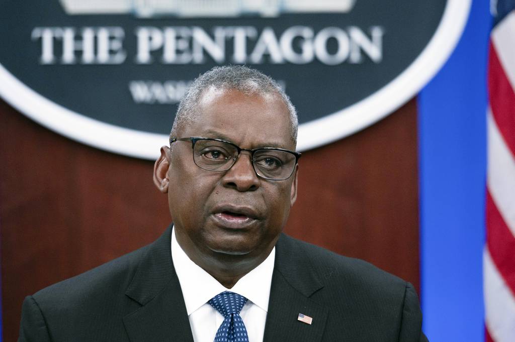 Secretary of Defense Lloyd Austin speaks at a virtual Ukraine Defense Contact Group (UDCG) meeting, Nov. 22, 2023, at the Pentagon in Washington.